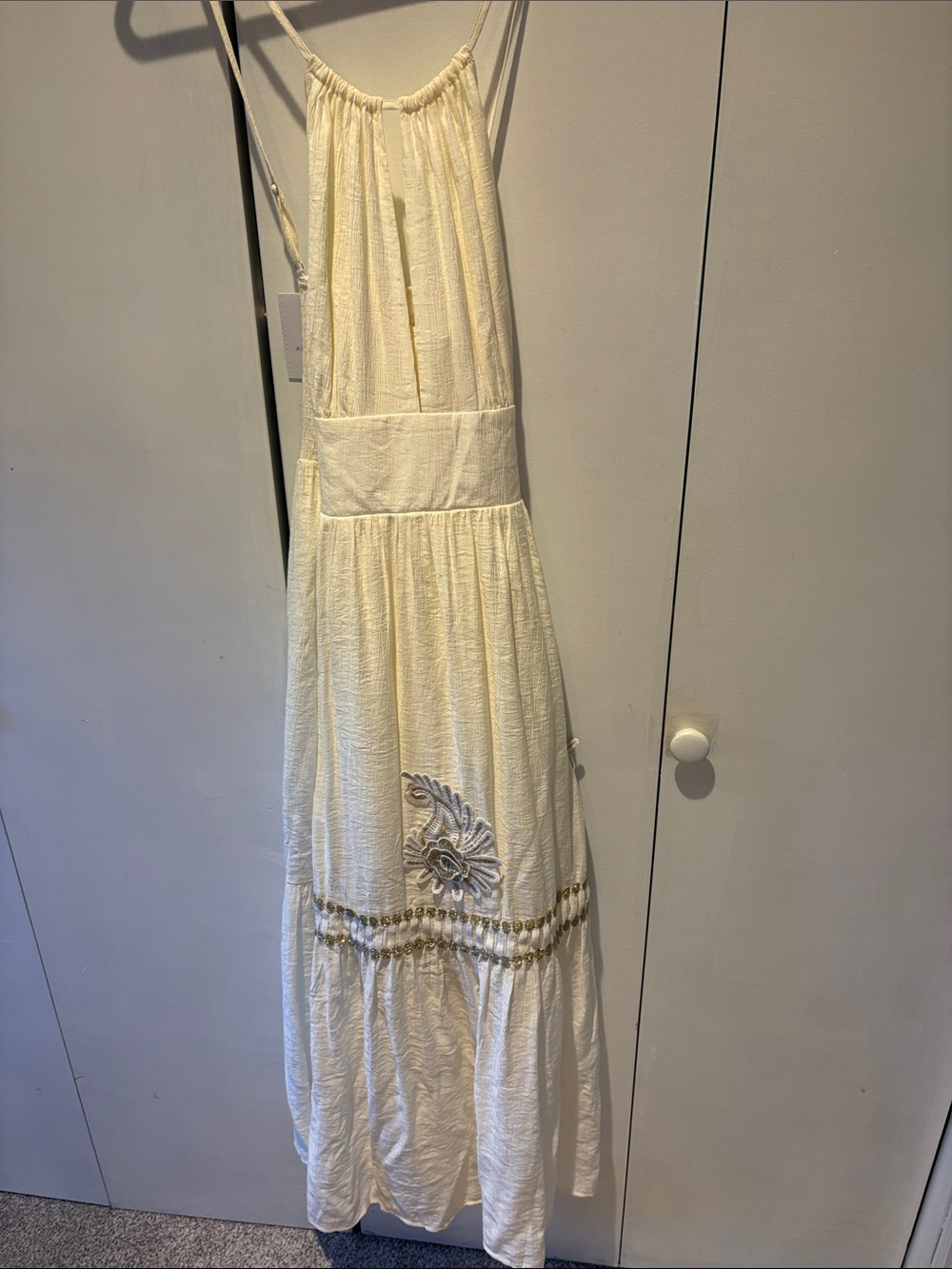Cream Maxi Sundress with Embroidered Detail